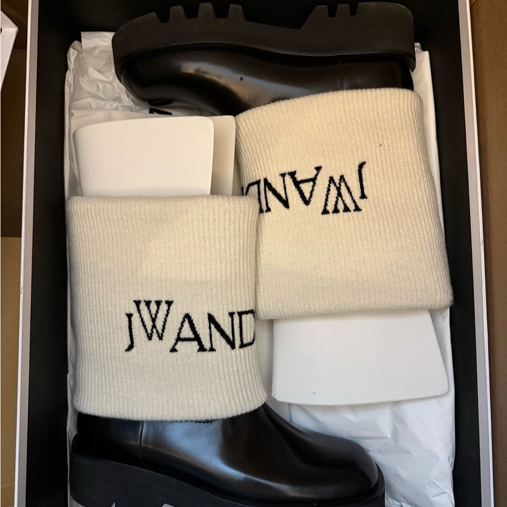 JW Anderson women's Black Boots with White Knit Cuffs